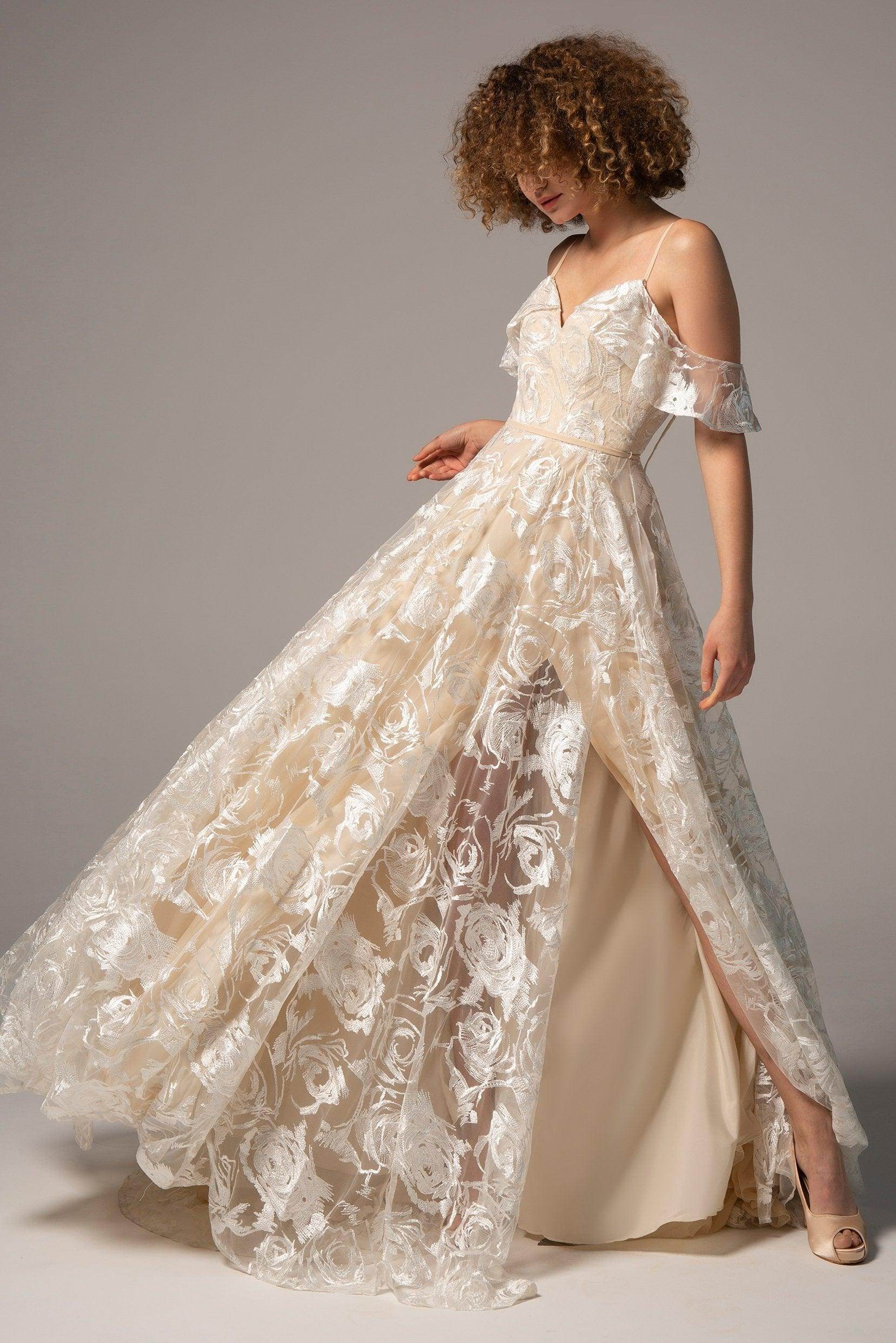 A-Line Court Train Lace Wedding Dress CW2224 - COCOMELODY